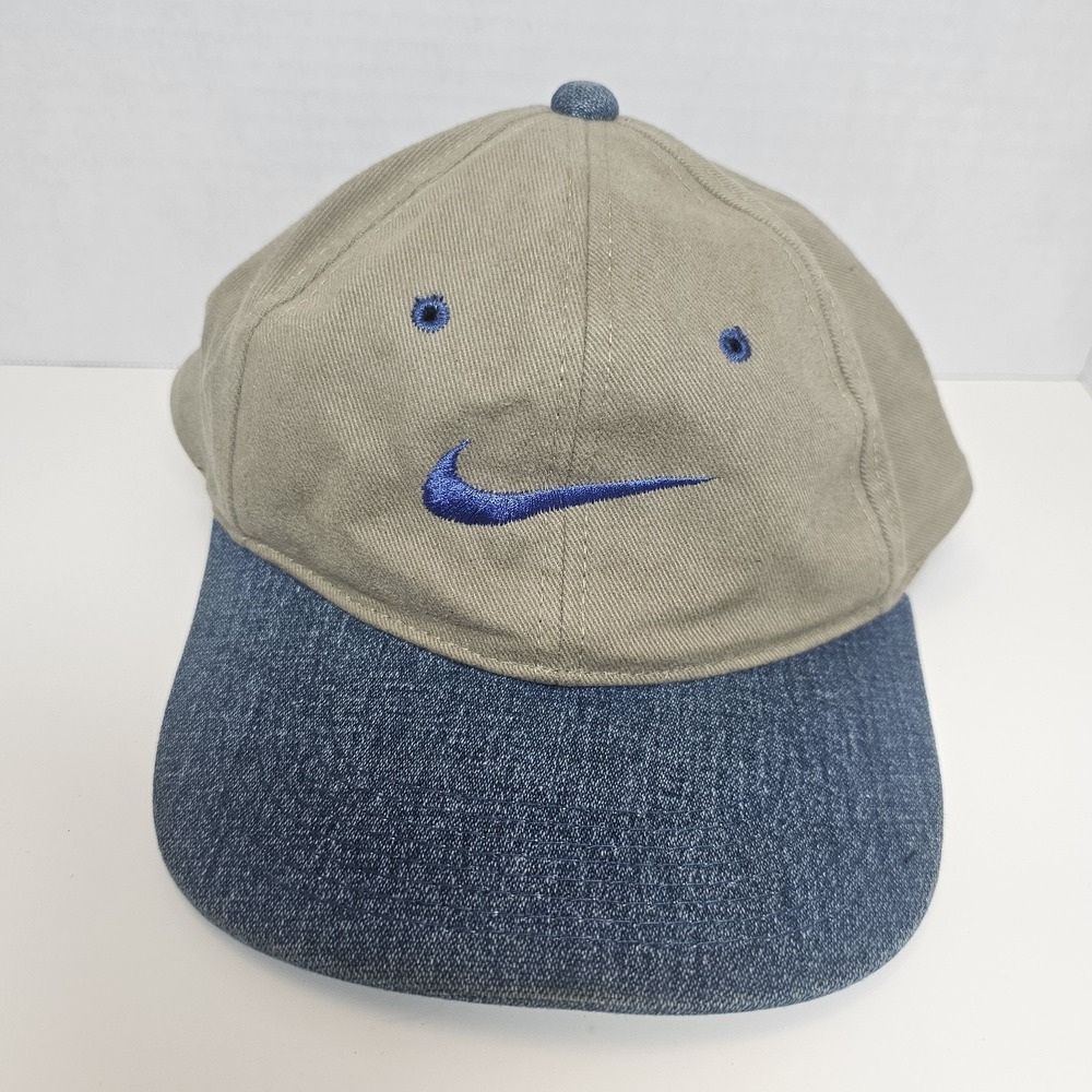 Nike Vintage YoungAn Hat Tan Blue Swoosh Cap 90s